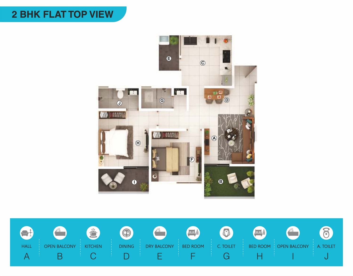 2 BHK flat layout architectural blueprint